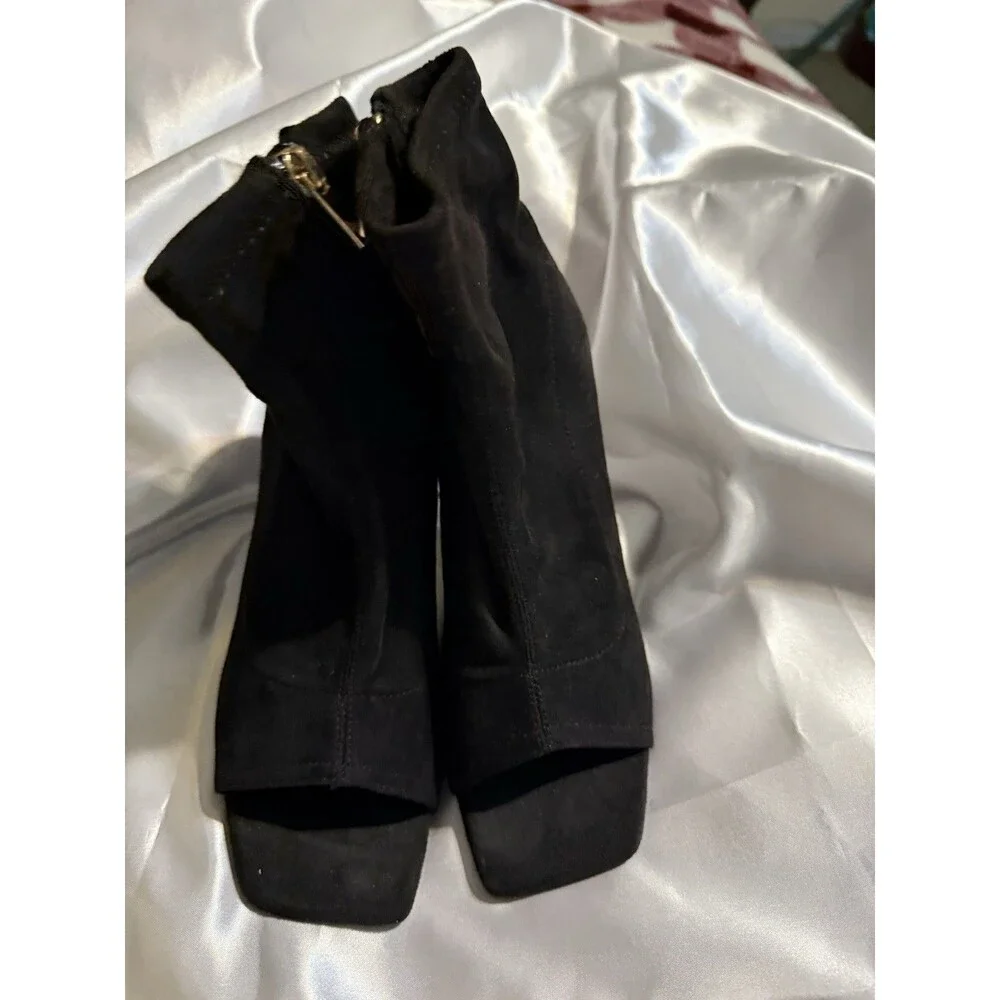 Rogue Suede Peep Toe Black Booties Size 7